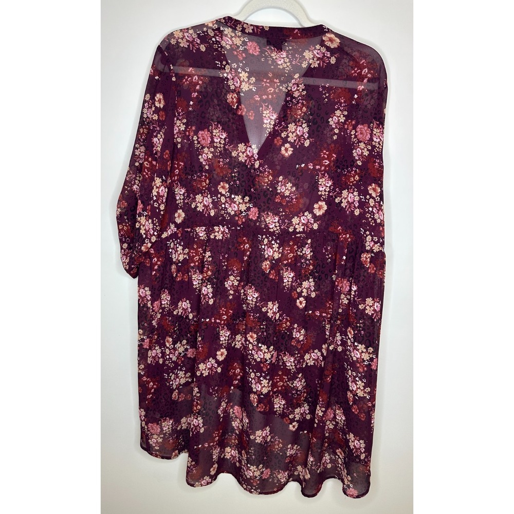 Torrid Burgundy Floral Sheer Chiffon Hi-Lo Babydoll Tunic Top Plus Size 2 2X - Picture 5 of 11